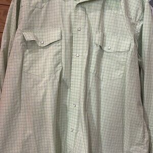 Wrangler Green Plaid Casual Button Down Shirt